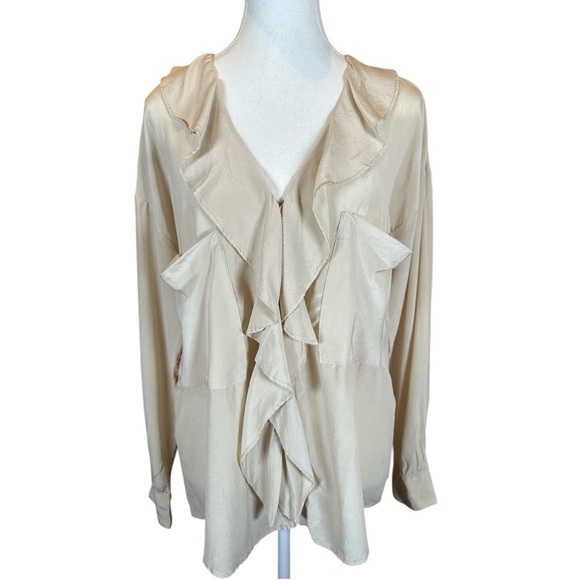 Rory Beca Tops - Rory Beca Cream Ruffled Blouse with Long Sleeves